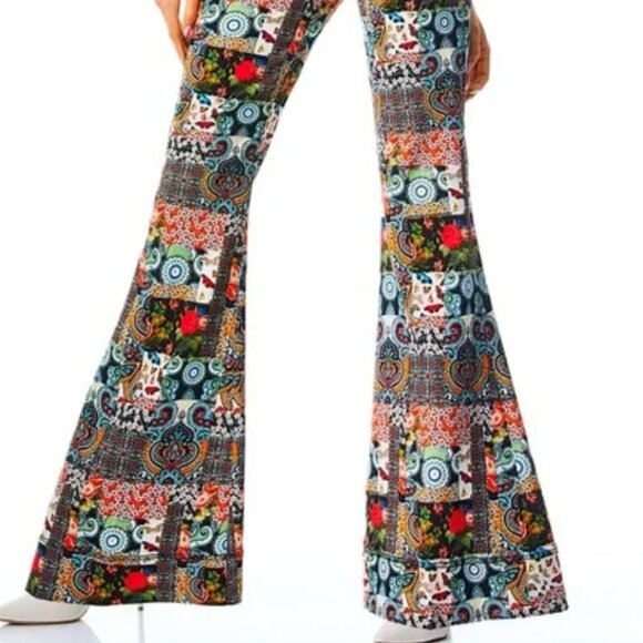 Alice + Olivia Beautiful Patchwork Mid Rise Denim Floral Flared Bell Jeans Sz 28 - Picture 7 of 15